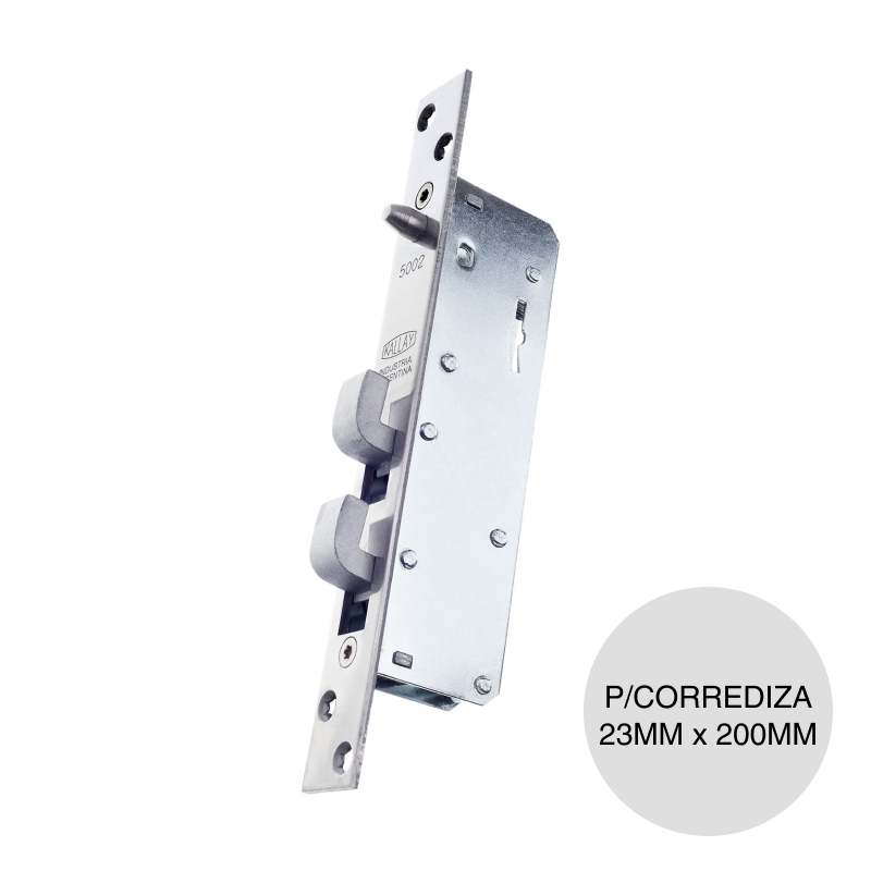 Cerradura reforzada Aluminio 5002 exterior p/puerta corrediza frente acero 23mm x 40mm x 200mm