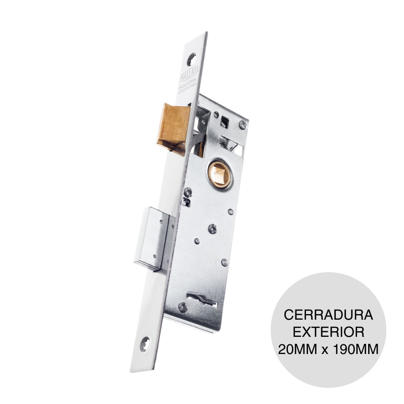 Cerradura liviana Aluminio 3002 exterior caja angosta frente acero 20mm x 42mm x 190mm
