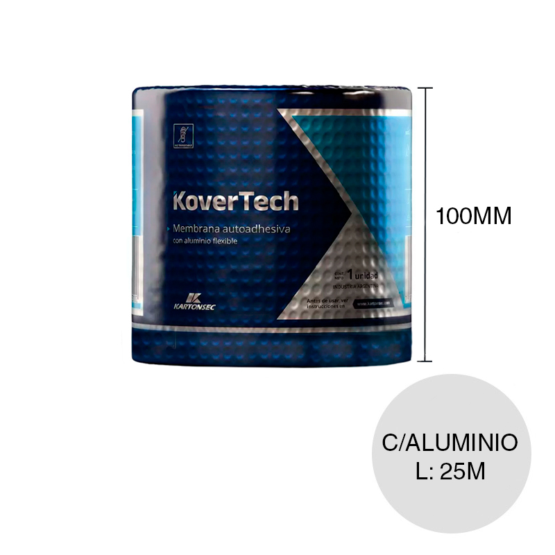 Membrana asfaltica autoadhesiva KoverTech c/aluminio rollo x 100mm x 25m