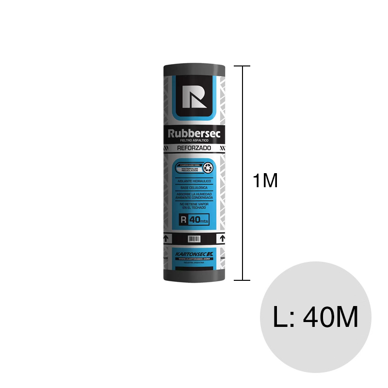Fieltro asfaltico Rubbersec reforzado 1m x 40m rollo x 40m²