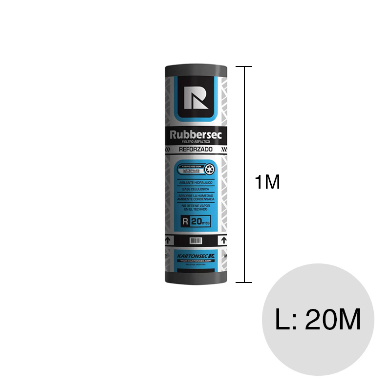 Fieltro asfaltico Rubbersec reforzado 1m x 20m rollo x 20m²