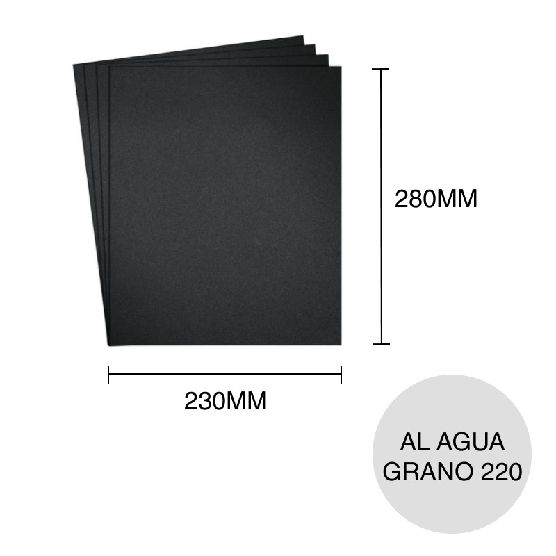 Lija al agua PS 8 A grano 220 hoja 230mm x 280mm