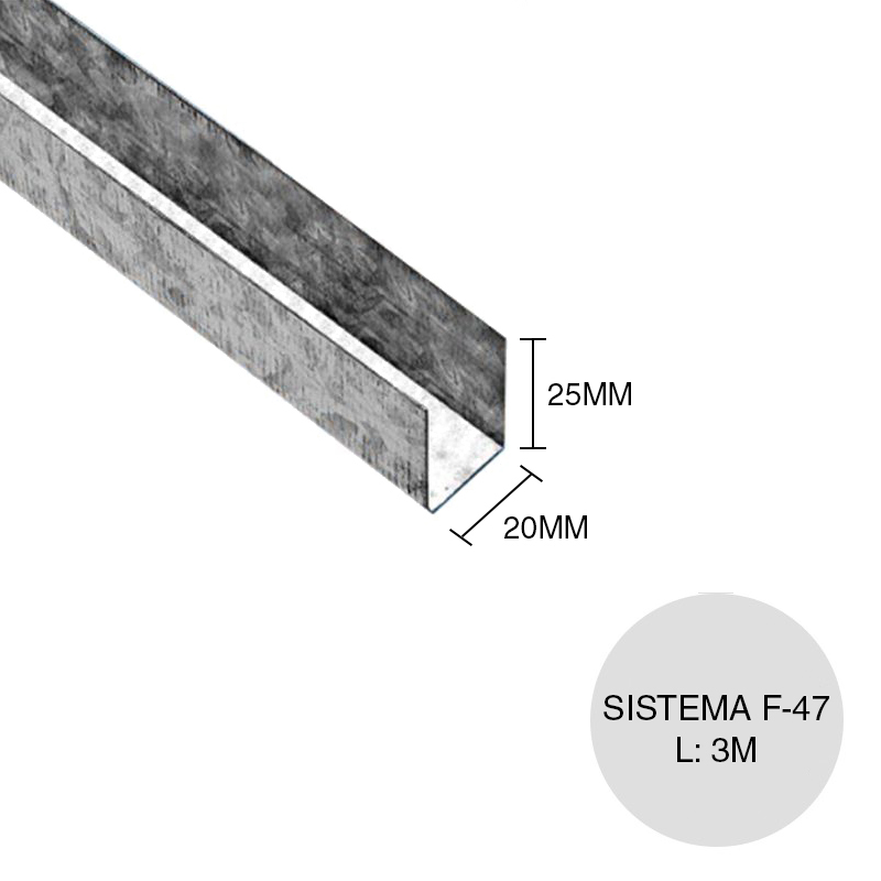 Perfil u 25/20 cielorraso/revestimiento semi-directo galvanizado sistema F-47 20mm x 25mm x 3000mm