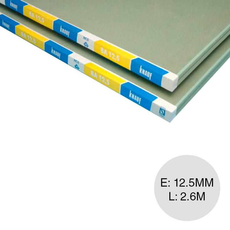 Placa yeso construccion seco resistente humedad RH interior 12.5mm x 1.20m x 2.60m