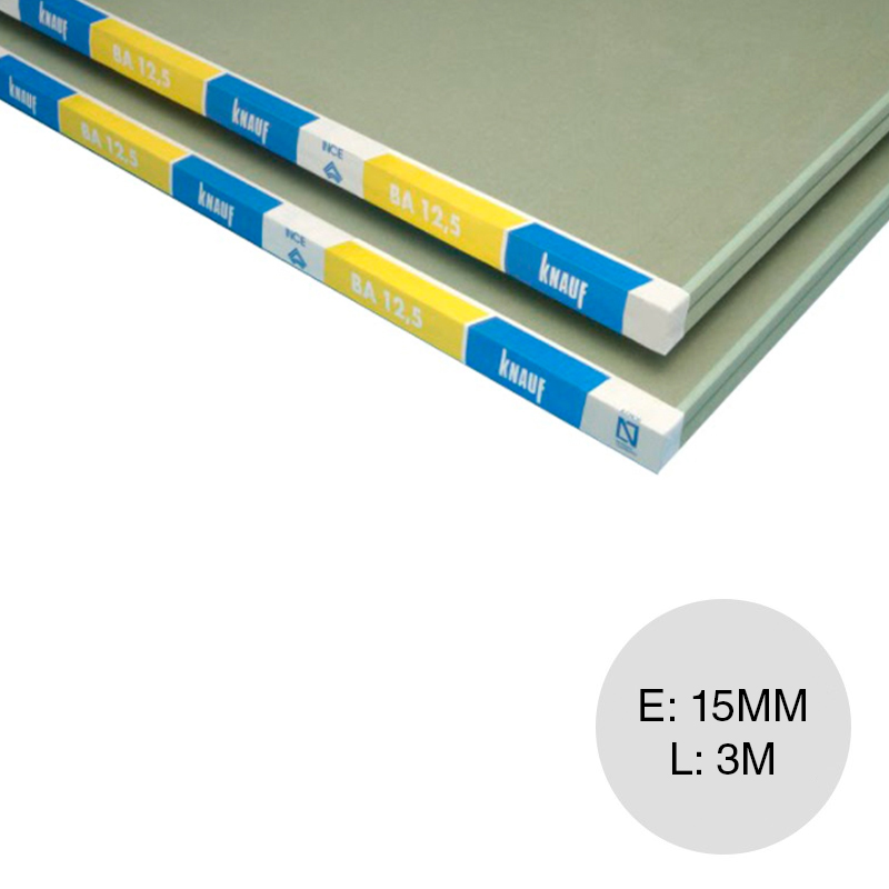 Placa yeso construccion seco resistente humedad RH interior 15mm x 1.20m x 3m