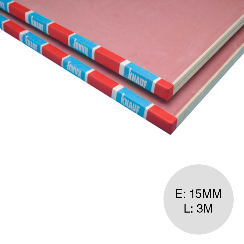 Placa yeso construccion seco resistente fuego RF interior 15mm x 1.20m x 3m