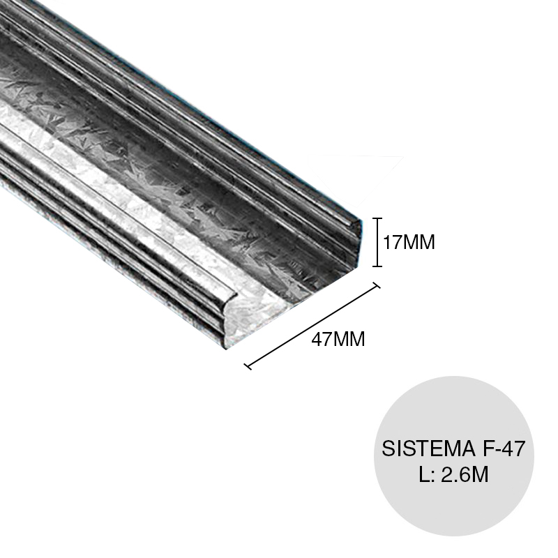 Perfil maestra cielorraso/revestimiento semi-directo galvanizado sistema F-47 0.52mm x 17mm x 47mm x 2600mm