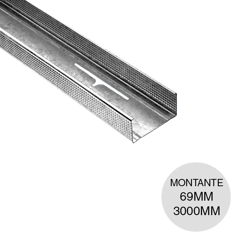 Perfil construccion seco montante 69 / 70 galvanizado moleteado 0.52mm x 69mm x 3000mm