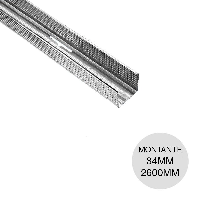Perfil construccion seco montante 34 / 35 galvanizado moleteado 0.52mm x 34mm x 2.60m