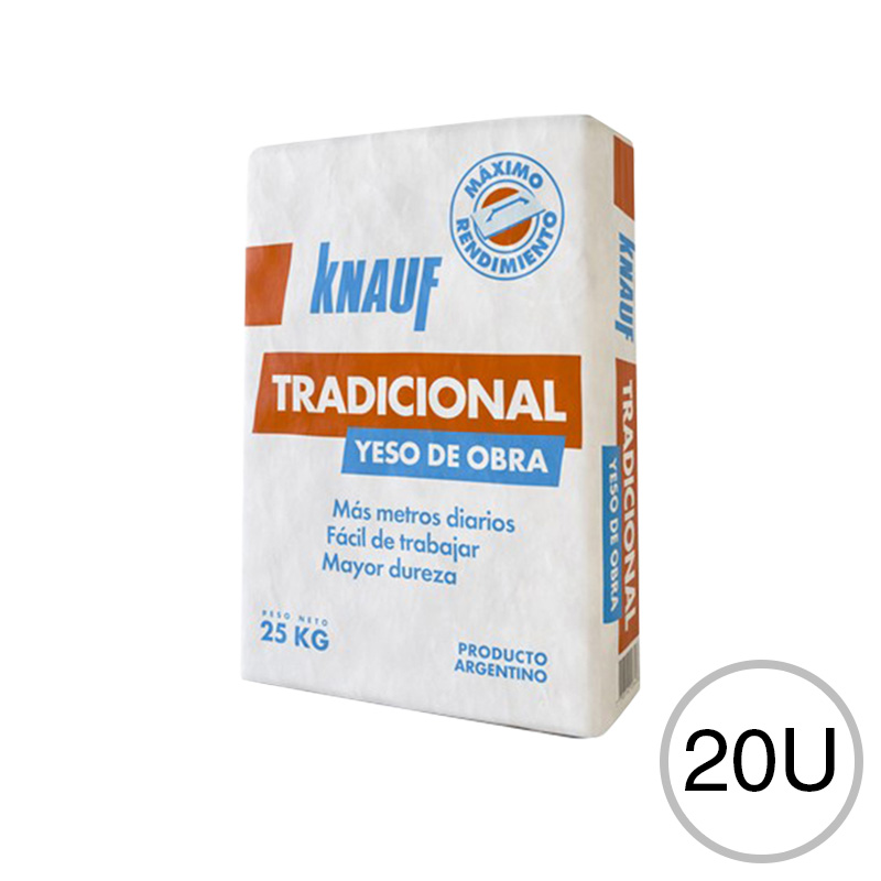Combo Yeso Tradicional obra revoques interiores manual secado rapido x 25kg x 20 Bolsas
