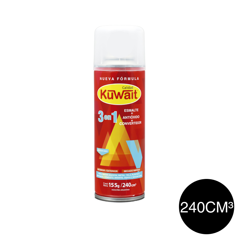 Esmalte sintetico convertidor antioxido 3 en 1 exterior interior negro mate aerosol x 240cm³