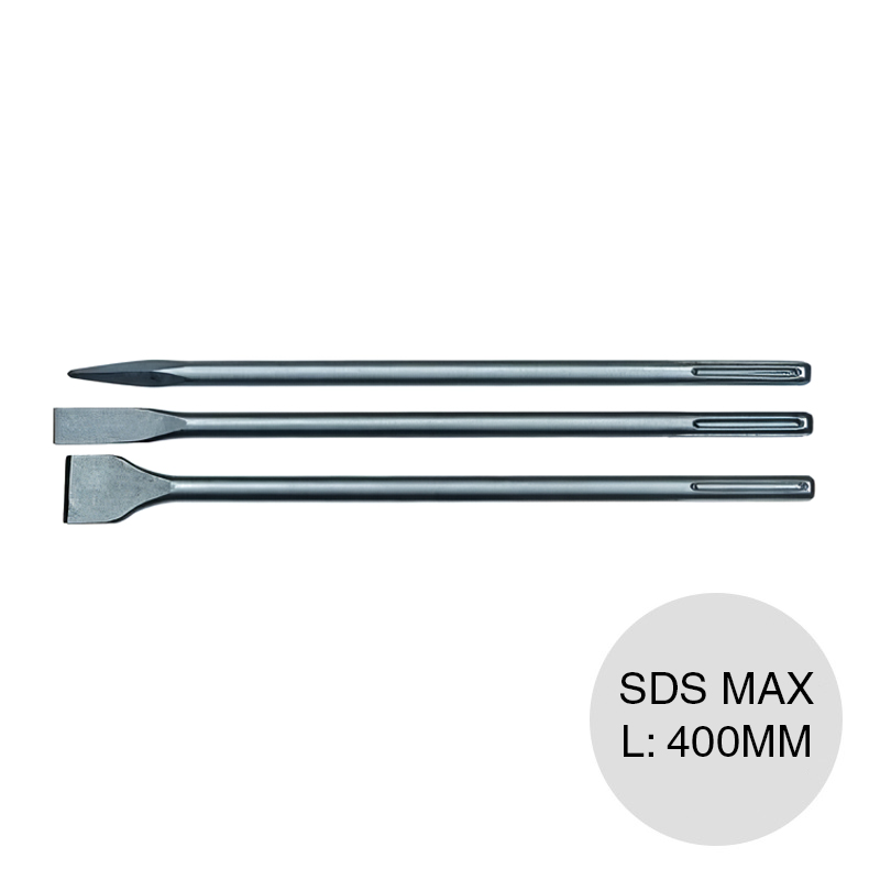 Set cincel plano punta SDS Max acero 400mm x 3 piezas