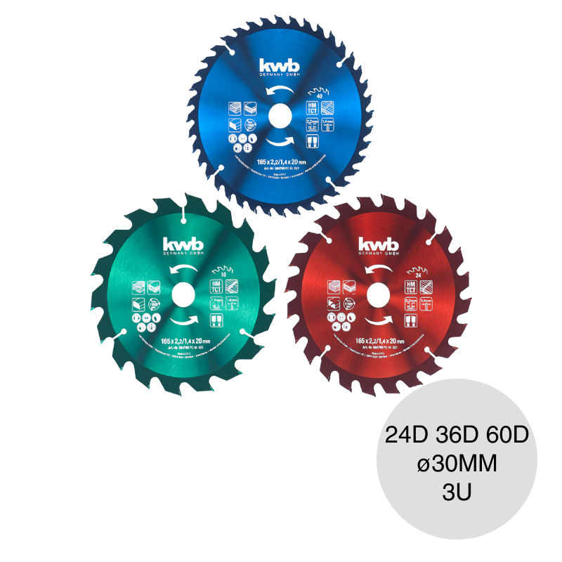 Kit disco corte sierra circular 24D 36D 60D ø 30mm x ø 190mm pack x 3u