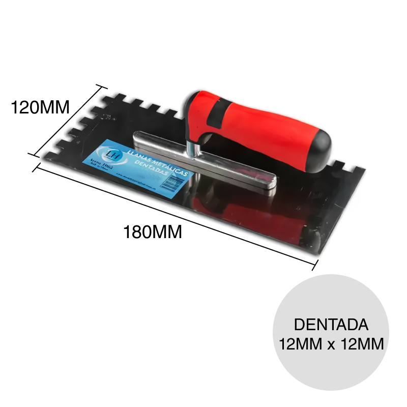 Llana dentada importada acero 120mm x 180mm diente 12mm x 12mm