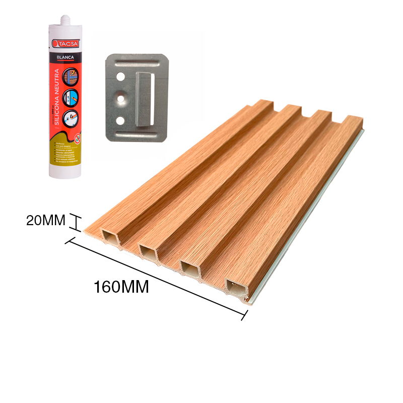 Combo Instalación WPC Cedro Claro – 10 Paneles + 20 Clips + 1 Silicona
