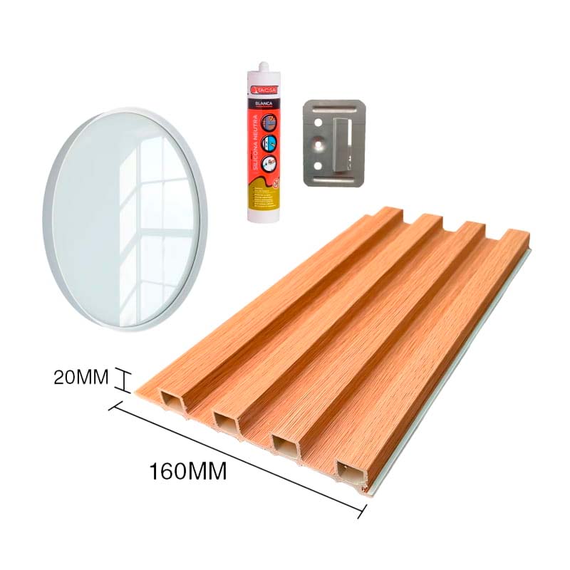 Combo Instalacion WPC Paneles + Espejo + Clips + 1 Silicona