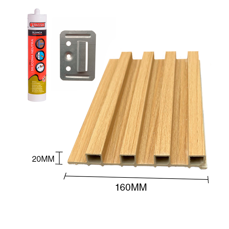 Combo Instalacion WPC Pino Claro – 10 Paneles + 20 Clips + 1 Silicona