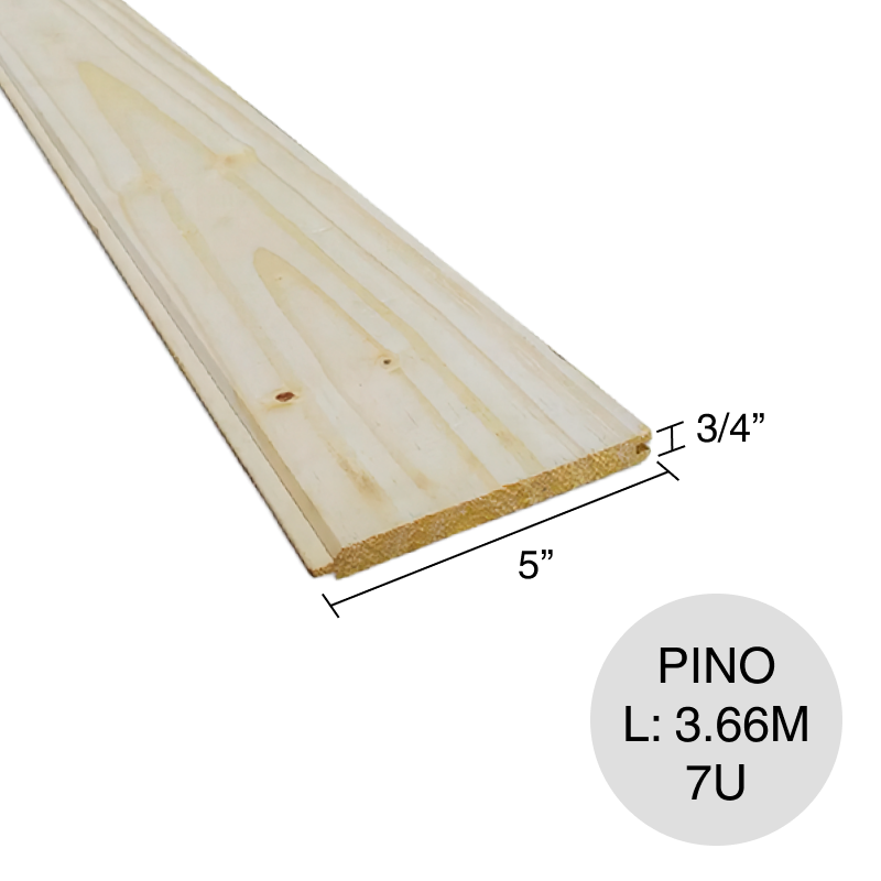 Tabla machimbre de pino 3/4'' x 5'' x 3.66m pack x 7u x 3.25m²