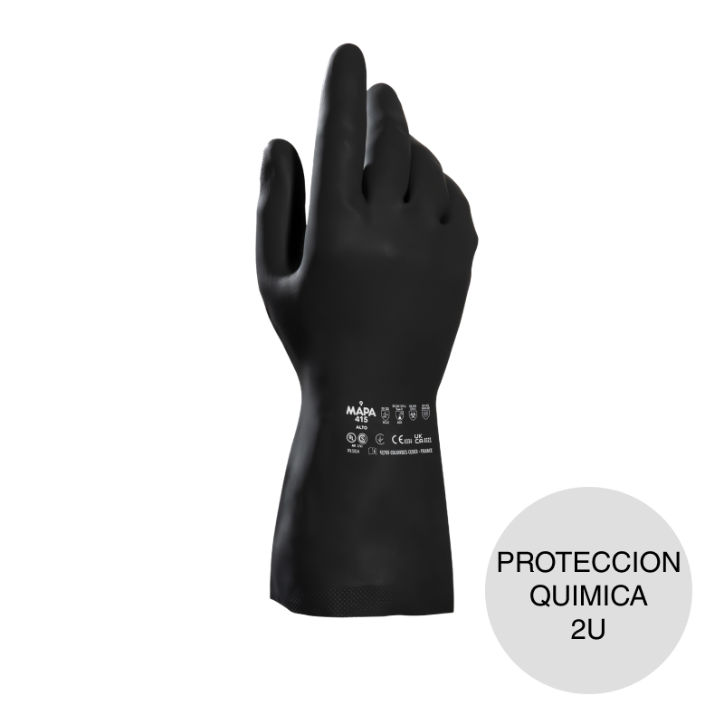 Guantes proteccion quimica Alto 415 neopreno y latex natural negro x 2u