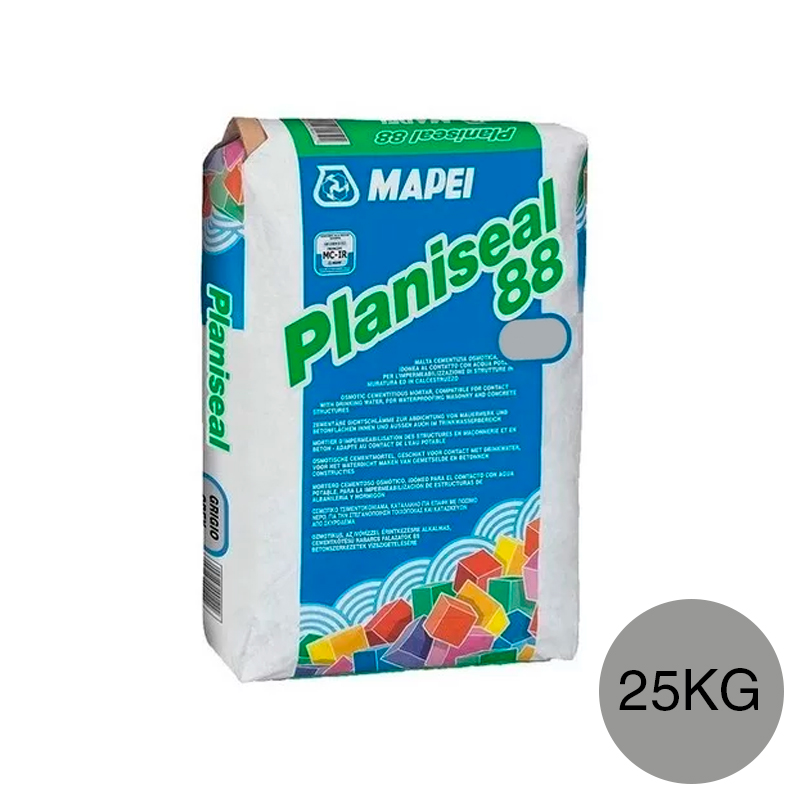 Mortero cementicio impermeabilizante estructuras albañileria Planiseal 88 gris bolsa x 25kg
