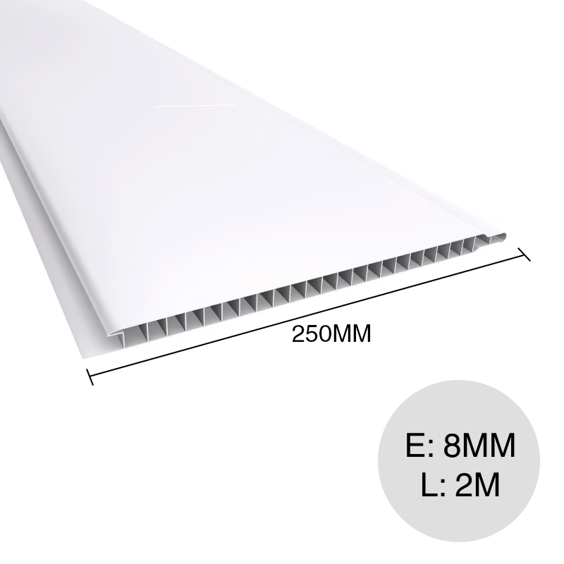 Cielorraso PVC blanco 8mm x 250mm x 2m