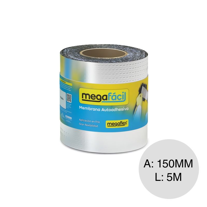 Membrana asfaltica impermeabilizante autoadhesiva c/aluminio MegaFacil no transitable plateado rollo x 150mm x 5m