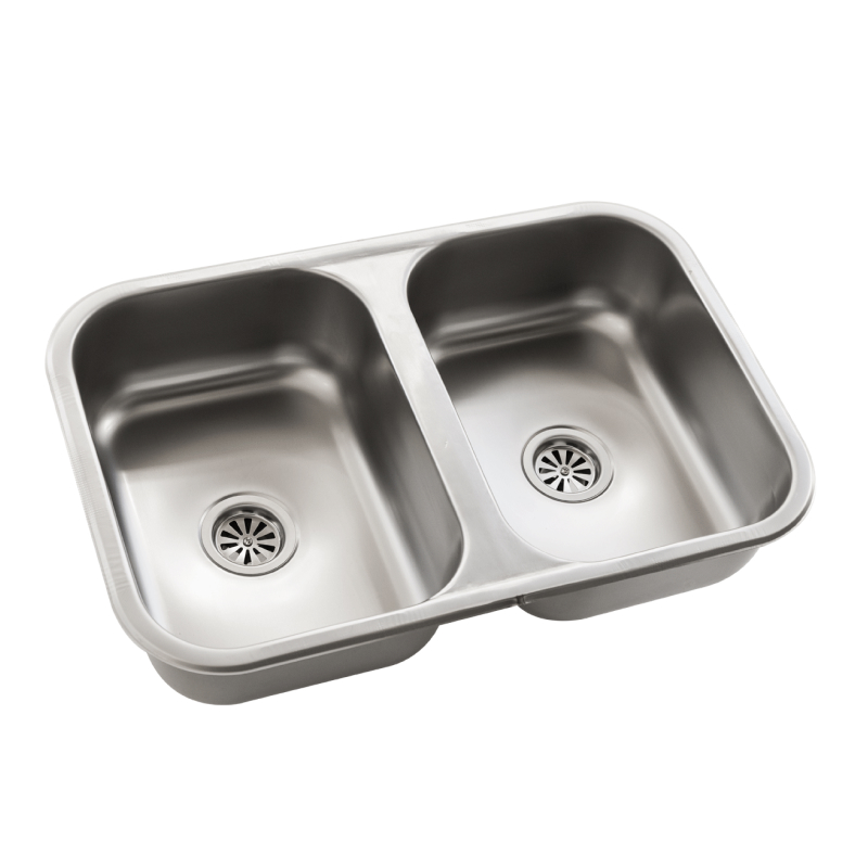 Pileta cocina doble Economica acero inoxidable 430 bajomesada brillo opaco 150mm x 370mm x 570mm