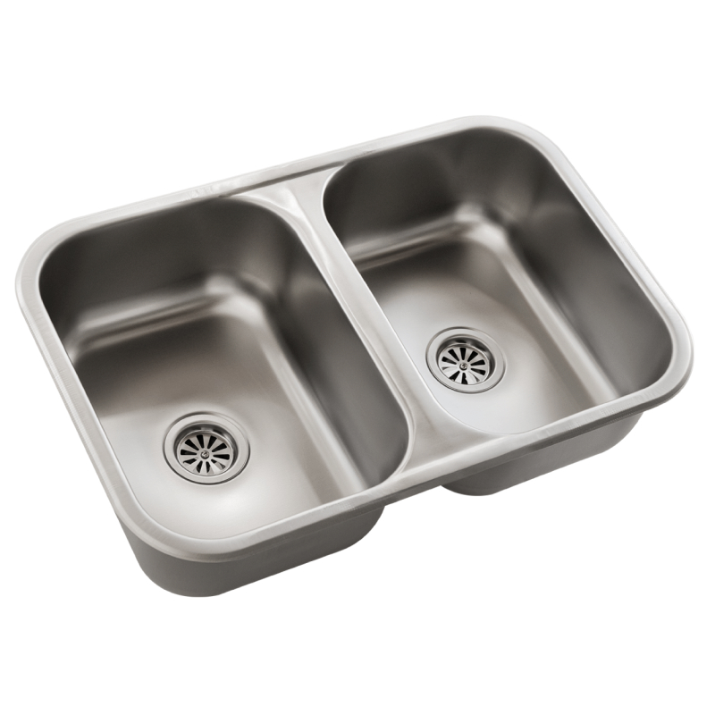 Pileta cocina doble Economica acero inoxidable 430 bajomesada brillo opaco 180mm x 370mm x 570mm