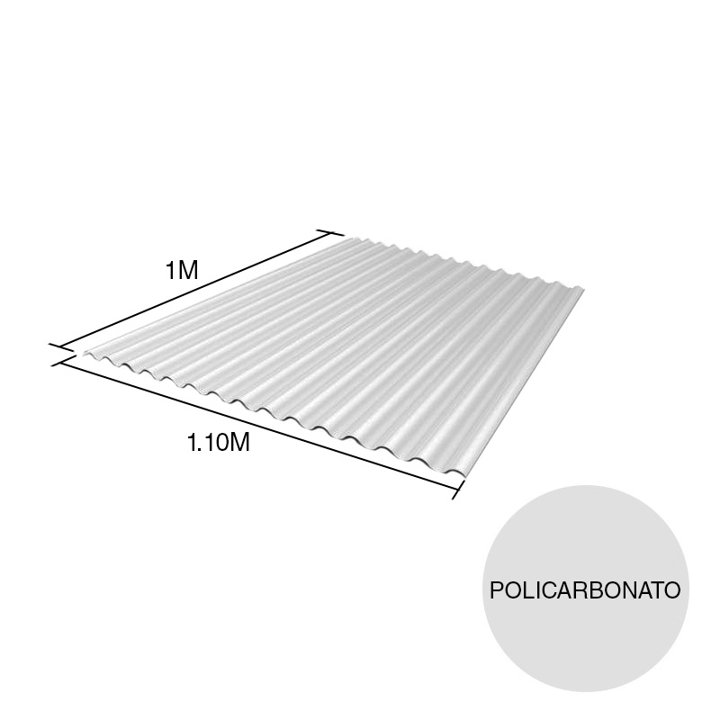 Chapa acanalada policarbonato cristal 1m x 1.1m x 0.8mm