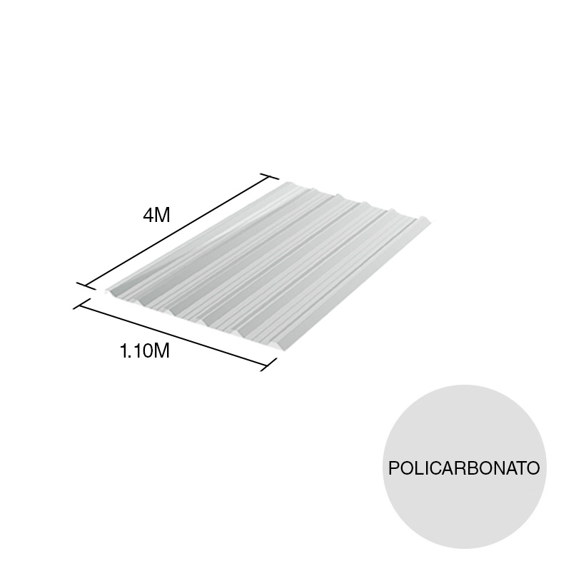 Chapa trapezoidal T101 policarbonato cristal 4m x 1.1m x 0.8mm