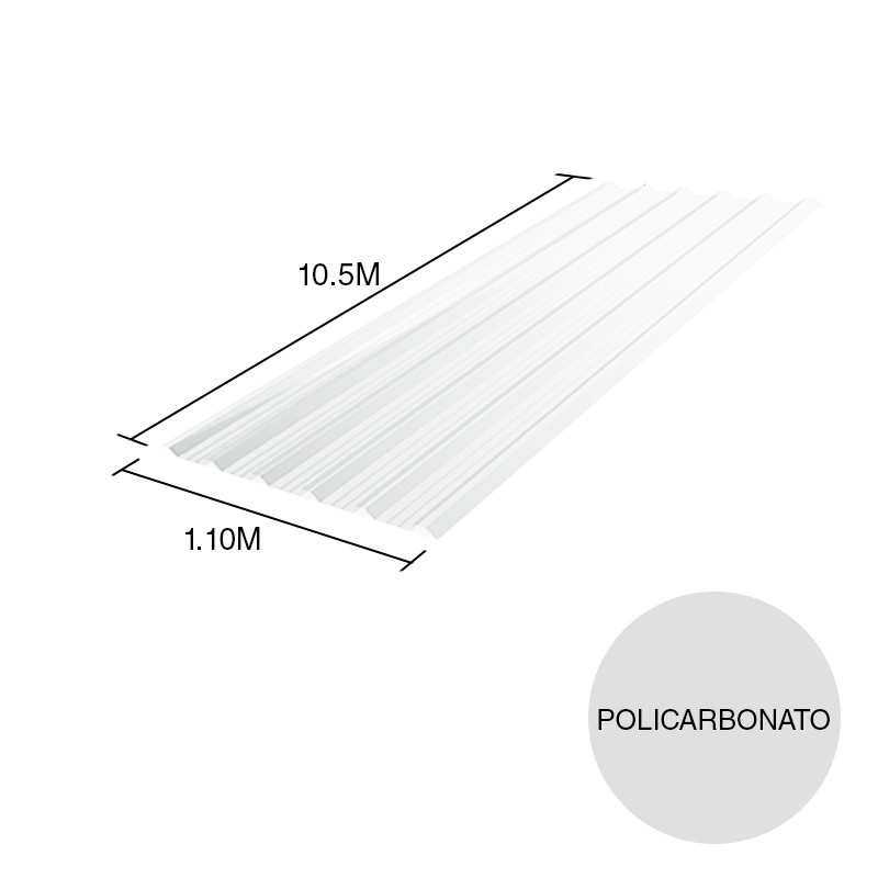 Chapa trapezoidal T101 policarbonato opalina 10.5m x 1.1m x 0.8mm