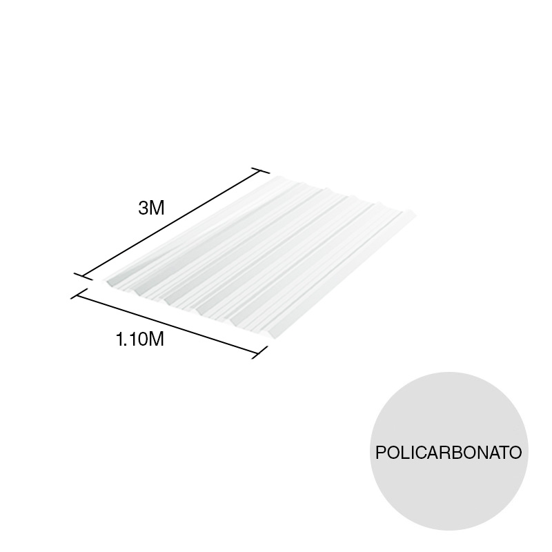 Chapa trapezoidal T101 policarbonato opalina 3m x 1.1m x 0.8mm