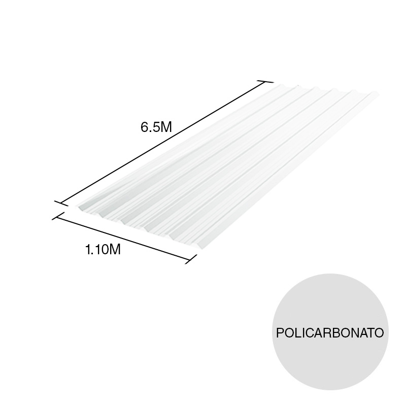 Chapa trapezoidal T101 policarbonato opalina 6.5m x 1.1m x 0.8mm
