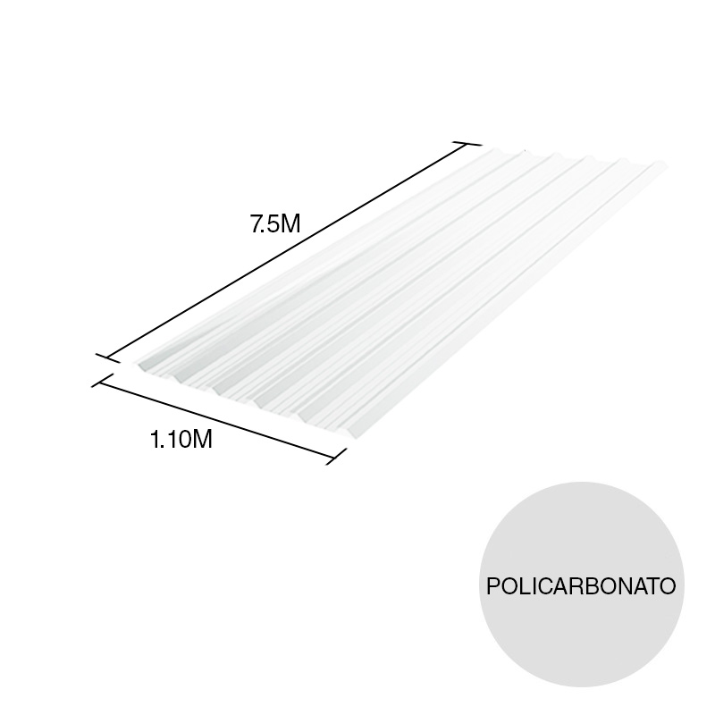 Chapa trapezoidal T101 policarbonato opalina 7.5m x 1.1m x 0.8mm