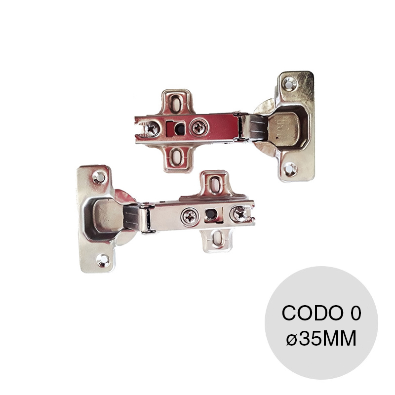 Set 2 bisagra cazoleta clip codo 0 c/base acero niquelado ø 35mm