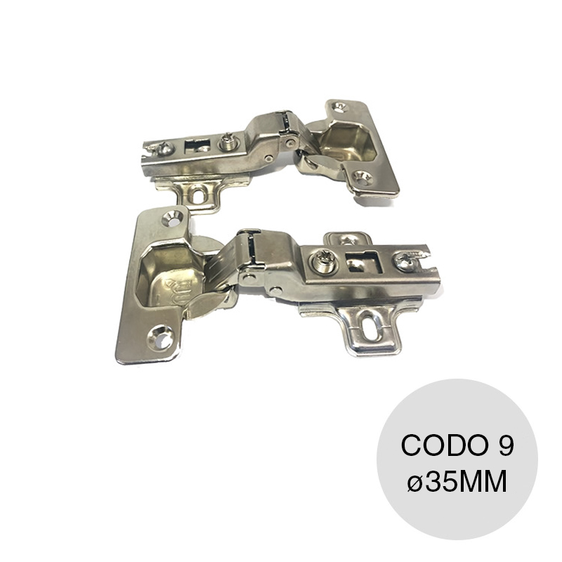 Set 2 bisagra cazoleta clip codo 9 acero niquelado ø 35mm