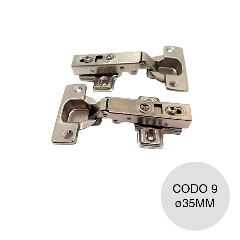 Set 2 bisagra cazoleta clip codo 9 cierre suave c/base acero niquelado ø 35mm