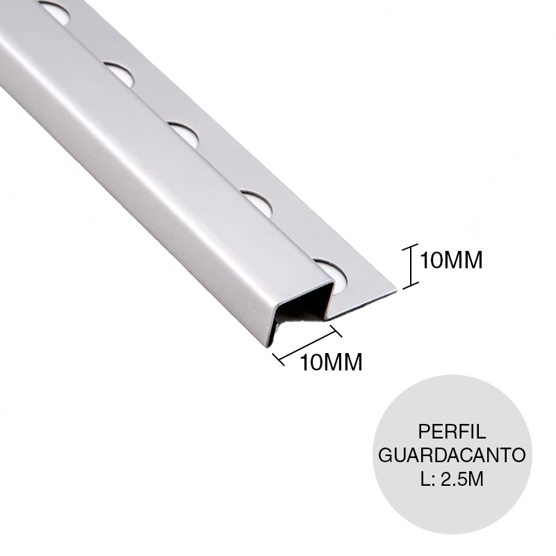 Perfil guardacanto Omega pared acero inoxidable brillante 10mm x 10mm x 2.5m