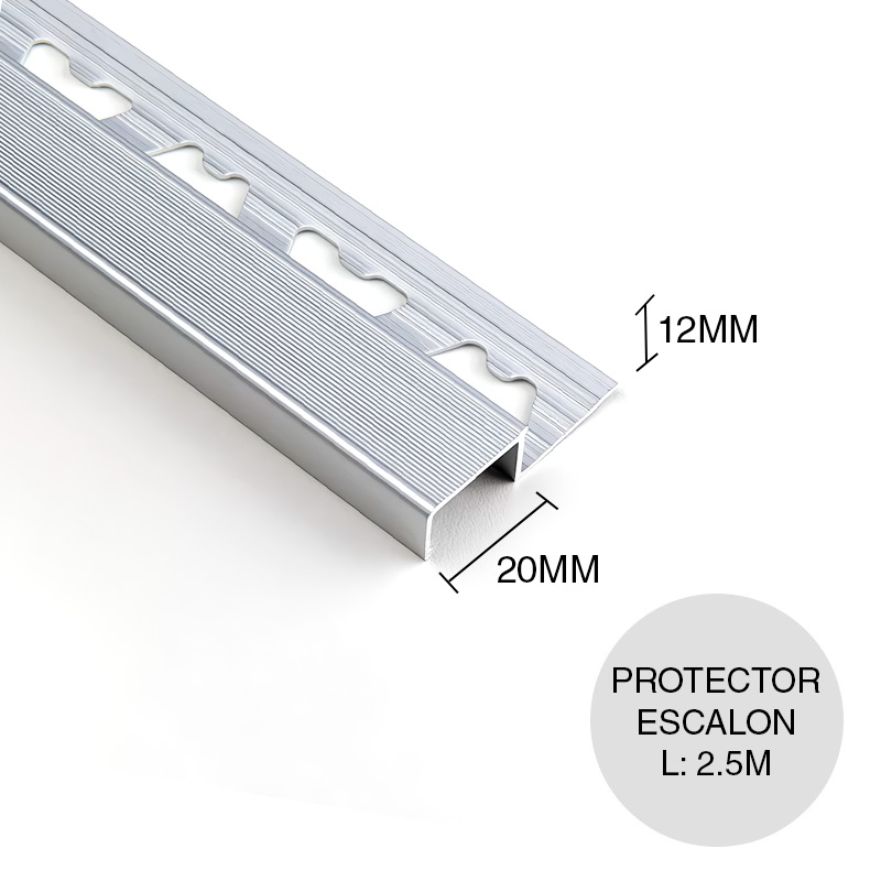 Protector nariz omega escalon aluminio plateado mate 12mm x 20mm x 2.5m