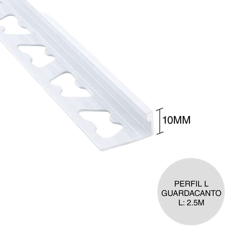 Perfil guardacanto L recto aluminio blanco 10mm x 2.5m