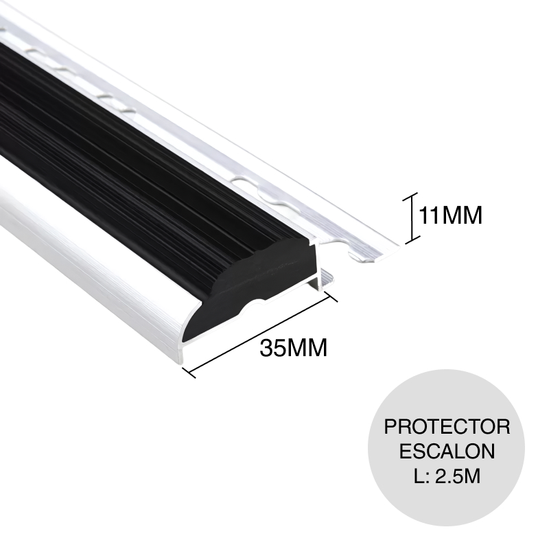 Protector nariz mediana escalon aluminio c/inserto PVC plateado mate y negro 11mm x 35mm x 2.5m