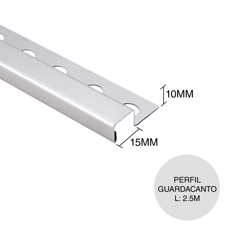 Perfil guardacanto omega acero inoxidable brillante 10mm x 15mm x 2.5m