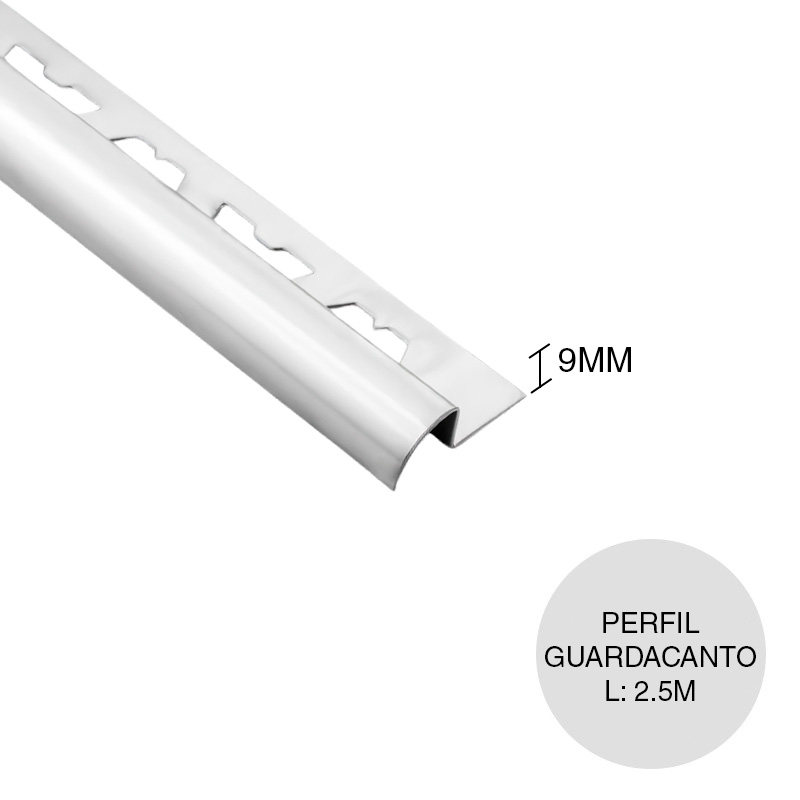 Perfil guardacanto pared acero inoxidable brillante 9mm x 2.5m