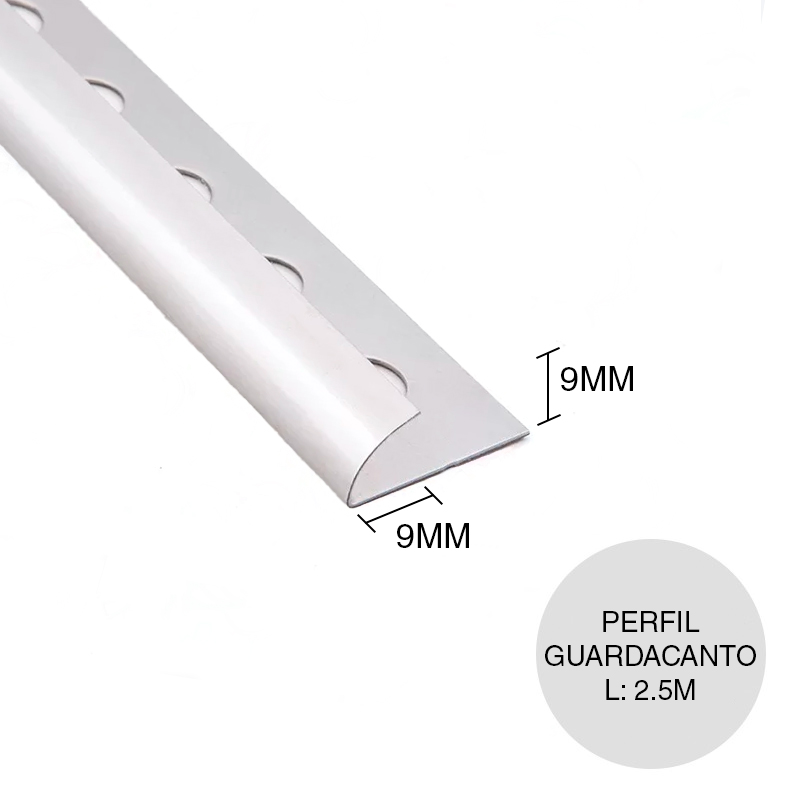 Perfil guardacanto Tradicional pared acero inoxidable brillante 9mm x 9mm x 2.5m