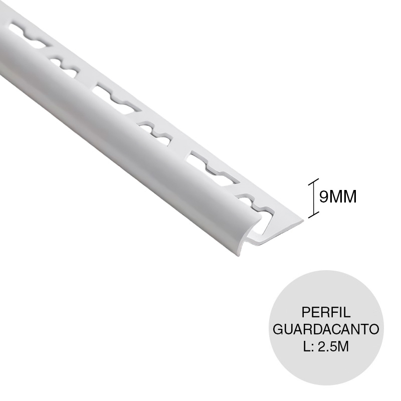 Perfil guardacanto pared PVC blanco 9mm x 2.5m