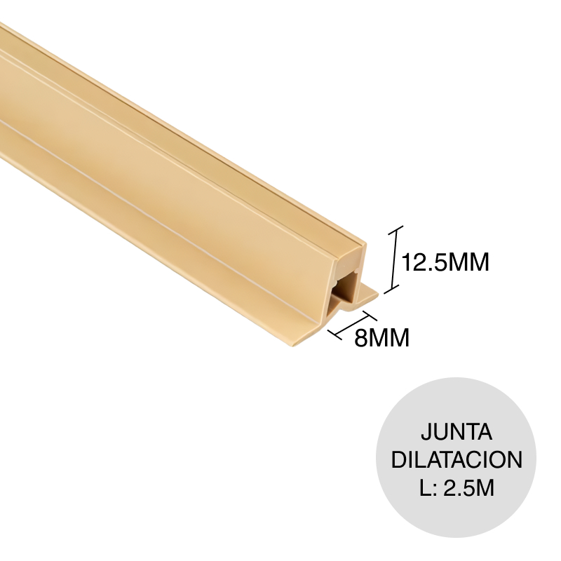Perfil junta dilatacion PVC beige 8mm x 12mm x 2.5m