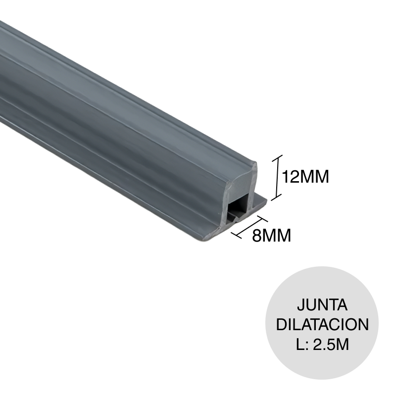 Perfil junta dilatacion PVC gris claro 8mm x 12mm x 2.5m