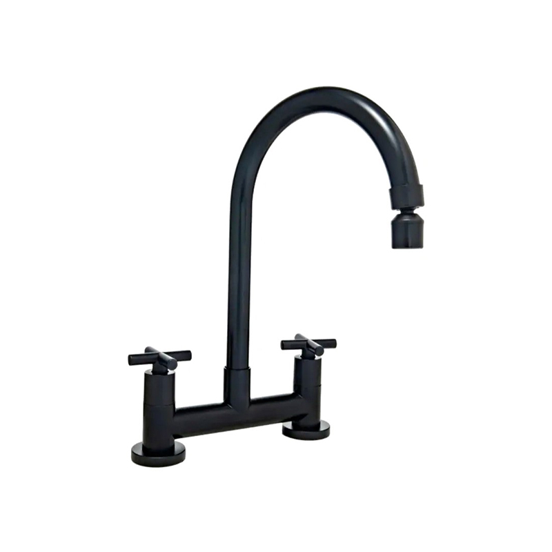 Griferia cocina acero Texas sobremesada doble comando pico J negro mate