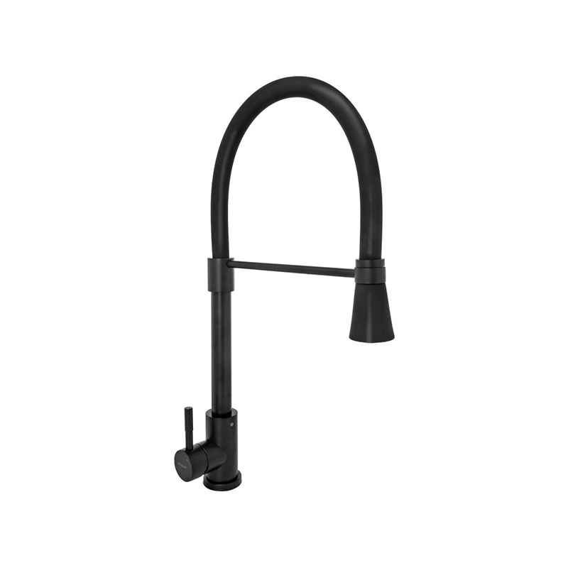 Griferia cocina acero Dallas sobremesada monocomando pico bar flexible negro mate