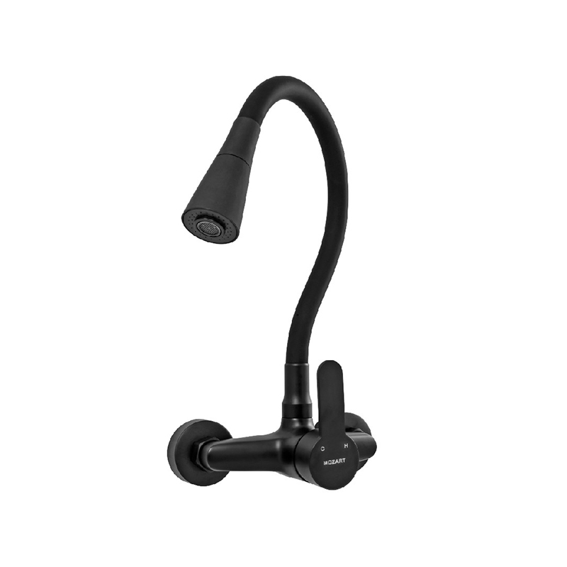 Griferia cocina acero Seul pared monocomando pico giratorio flexible negro mate